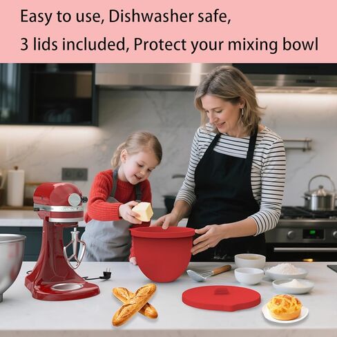 Saphe Silicone bowl Liners for KitchenAid 5 Quart Stand Mixer - Stand Mixer parts & Accessories, 3 packs mixaid silicone Liners with Lids (red+gray+white) in Saudi Arabia