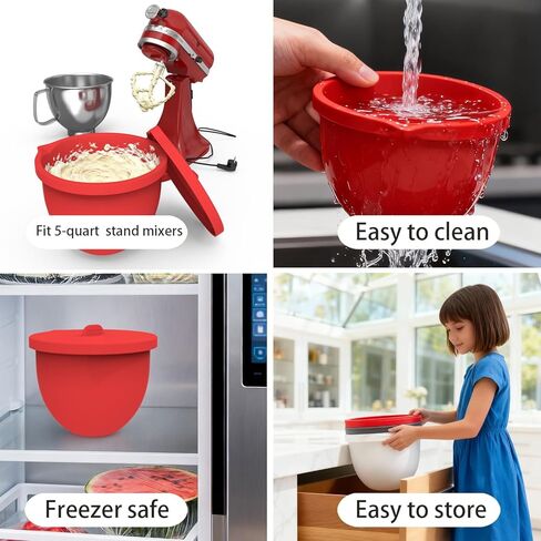 Saphe Silicone bowl Liners for KitchenAid 5 Quart Stand Mixer - Stand Mixer parts & Accessories, 3 packs mixaid silicone Liners with Lids (red+gray+white) in Saudi Arabia