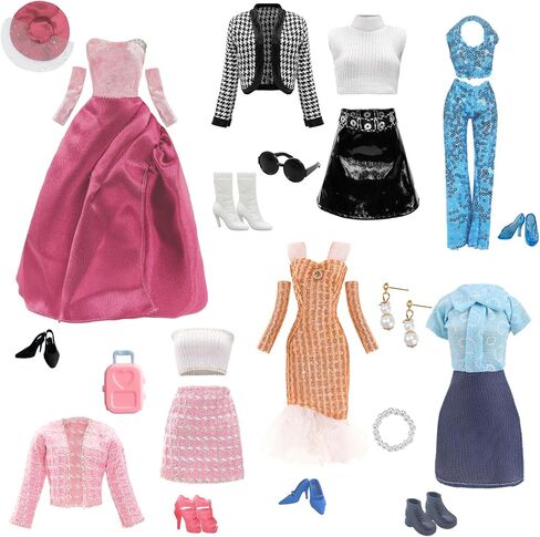 Doll Clothes and Accessories for Dolls ,Including 6 Fashion Clothes Set, 1 Pair of Earrings, 1 Necklaces, 1 Suitcases, 1 Glasses, 6 Pairs of Shoes for 11.5 inch Dolls on Christmas in Saudi Arabia
