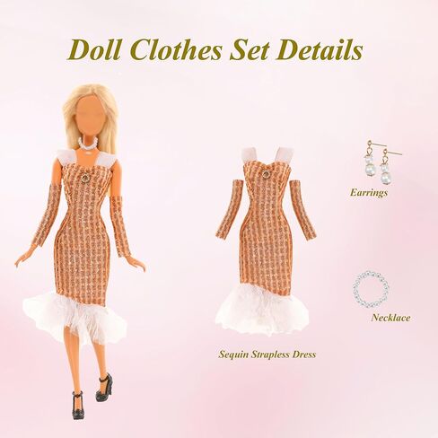 Doll Clothes and Accessories for Dolls ,Including 6 Fashion Clothes Set, 1 Pair of Earrings, 1 Necklaces, 1 Suitcases, 1 Glasses, 6 Pairs of Shoes for 11.5 inch Dolls on Christmas in Saudi Arabia
