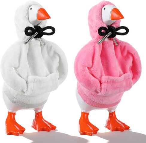 2 Pcs Desk Goose Outfits 7 Inches, Mini Desk Goose Clothes Hoodies, Fleece Material Ornaments Costume, Desks Gooses Accessories for Gooses Statue Table Decor(Pink,White) in Saudi Arabia