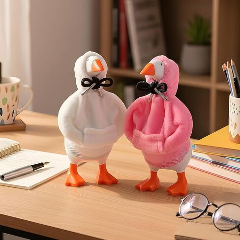 2 Pcs Desk Goose Outfits 7 Inches, Mini Desk Goose Clothes Hoodies, Fleece Material Ornaments Costume, Desks Gooses Accessories for Gooses Statue Table Decor(Pink,White) in Saudi Arabia