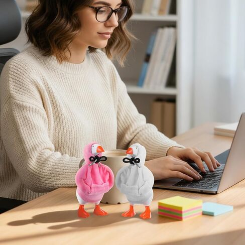 2 Pcs Desk Goose Outfits 7 Inches, Mini Desk Goose Clothes Hoodies, Fleece Material Ornaments Costume, Desks Gooses Accessories for Gooses Statue Table Decor(Pink,White) in Saudi Arabia