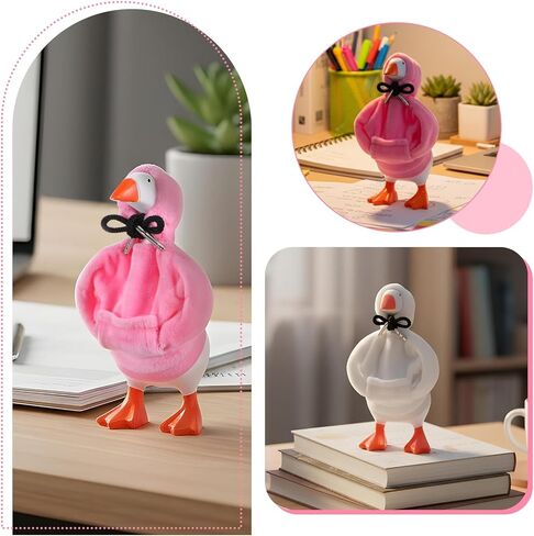 2 Pcs Desk Goose Outfits 7 Inches, Mini Desk Goose Clothes Hoodies, Fleece Material Ornaments Costume, Desks Gooses Accessories for Gooses Statue Table Decor(Pink,White) in Saudi Arabia