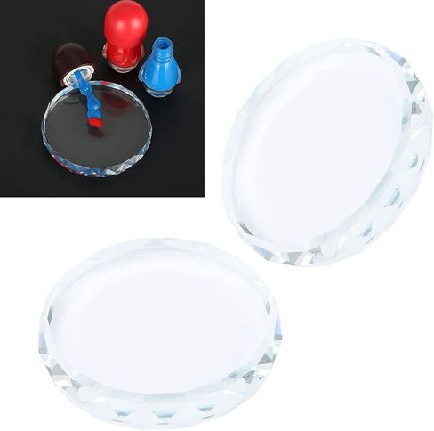 لوحة طلاء زجاجية قطعتين، لوحة مكياج زجاجية مقاس 1.97 بوصة لوحات طلاء أظافر مستديرة للمكياج وفن الأظافر والخلط والتلميع in Kuwait