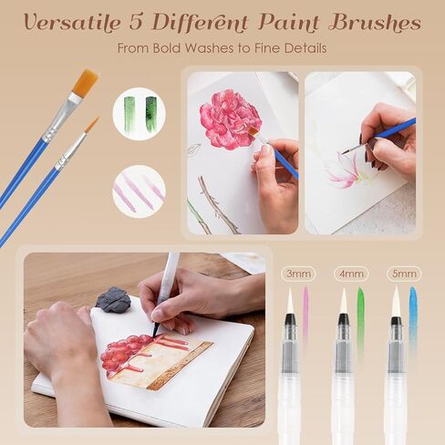 Mini Watercolor Paint Set, 24 Color Mini Watercolor Travel Set with 15-Grid Walnut Wood Palette, Portable Watercolor Kit with Zipper Case, Sketchbook & Brush, All-in-One Art Gift in Saudi Arabia