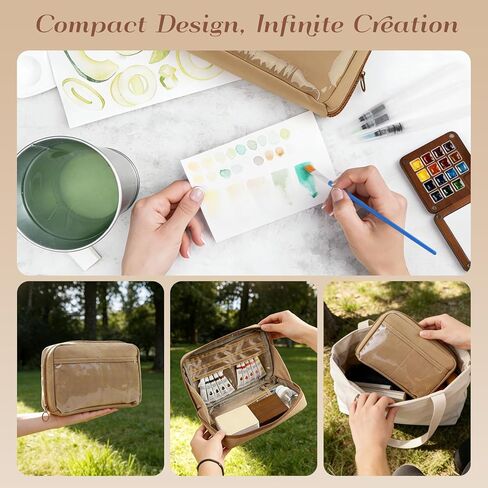 Mini Watercolor Paint Set, 24 Color Mini Watercolor Travel Set with 15-Grid Walnut Wood Palette, Portable Watercolor Kit with Zipper Case, Sketchbook & Brush, All-in-One Art Gift in Saudi Arabia