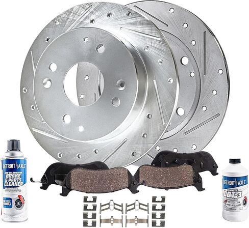Detroit Axle - مجموعة الفرامل الأمامية لـ Chevrolet Trailblazer GMC Envoy Buick Rainer Bravada حفر ودوارات فرامل محفورة ووسادات فرامل سيراميك بديلة: 12.01 "بوصة الدوار in Saudi Arabia