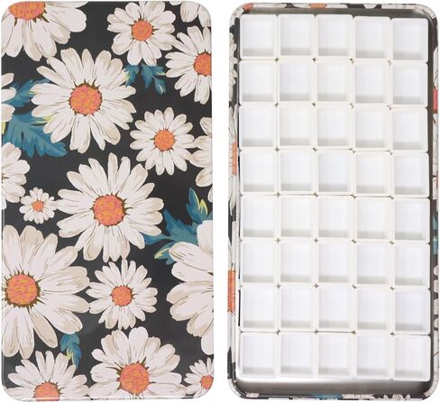Cute Daisy Pattern Watercolor Palette Paint Tin Case with 40pcs White Plastic Half Pans for Travel Daily Life Drawing Use in Saudi Arabia