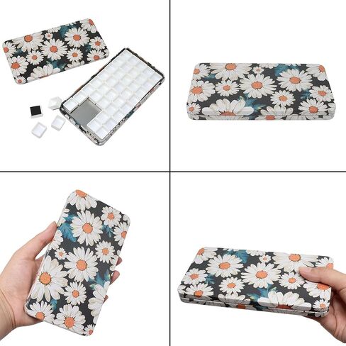 Cute Daisy Pattern Watercolor Palette Paint Tin Case with 40pcs White Plastic Half Pans for Travel Daily Life Drawing Use in Saudi Arabia
