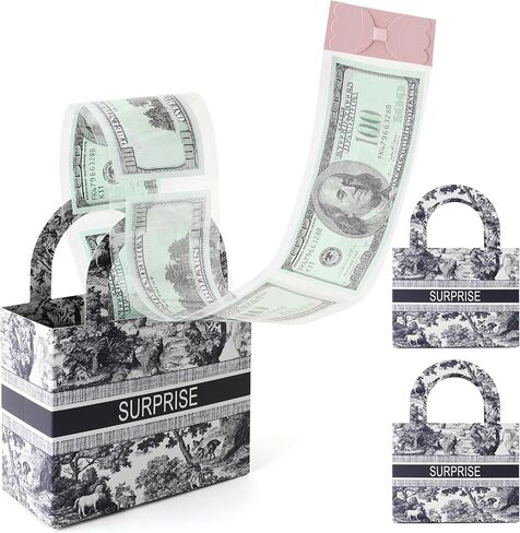Money Pull Box for Cash, Surprise Money Boxes Retro Jacquard Mini Gift Bag with 30 Pcs Transparent Bags for Birthday Party Christmas (Blue) in Saudi Arabia