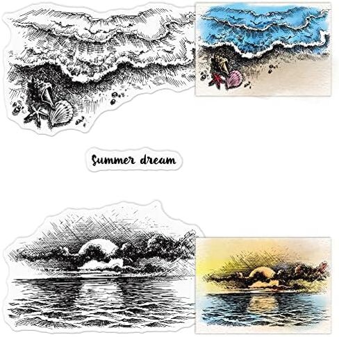 Sea Background Clear Stamps for Card Making and Photo Album Decorations, Sunset Stamps Summer Words Clear Rubber Stamps for Card Making Decoration and DIY Scrapbooking in Saudi Arabia
