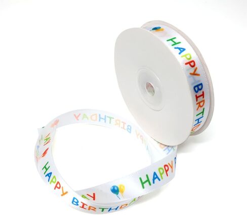 25 Yard Printed Colorful Happy Birthday Pattern Ribbon Single Face Printed Ribbon for Gift Wrapping Birthday Decoration DIY Crafts Making in Saudi Arabia