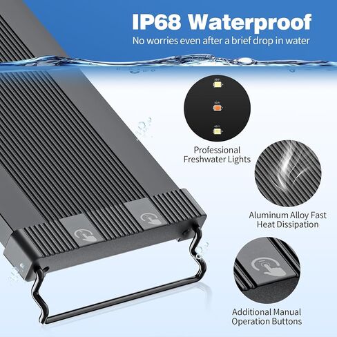 ضوء حوض السمك LED بتقنية البلوتوث مع التحكم في التطبيق، 3 أوضاع لضوء خزان الأسماك مقاس 48-54 بوصة مع أضواء بيضاء وزرقاء وحمراء وأخضر كاملة الطيف، IP68 مقاومة للماء مع أقواس قابلة للتمديد للمياه العذبة in Kuwait
