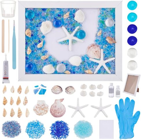 WEBEEDY DIY Wave Sea Glass Resin Kit Sea Glass Art Kit with Instruction for Beginners DIY Ocean Painting Kits Summer Resin Decorations Photo Frame Home Decor Beach Lovers Art Project,5.9x7.9 in Saudi Arabia