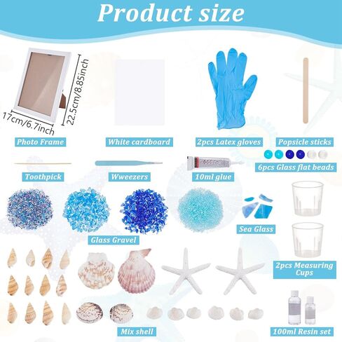 WEBEEDY DIY Wave Sea Glass Resin Kit Sea Glass Art Kit with Instruction for Beginners DIY Ocean Painting Kits Summer Resin Decorations Photo Frame Home Decor Beach Lovers Art Project,5.9x7.9 in Saudi Arabia
