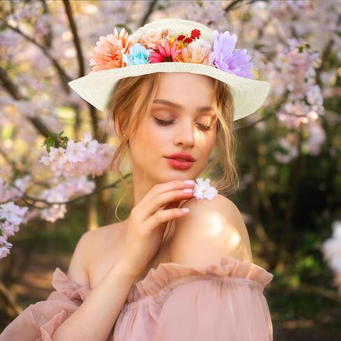 Aneco 120 Piece DIY Handmade Straw Hat Set Served for 10 Guests with Creative Craft Art Painting Hats Artificial Flowers Acrylic Paint Brushes for Summer Beach, Tea Party Dress Up in Saudi Arabia