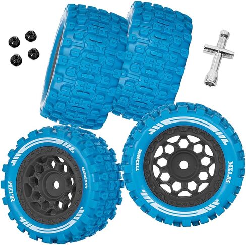 عجلات وإطارات شاحنة RC لـ 1/18 جرانيت جروم 4X4، 1/14 تايفون جروم 4X4 RTR 223S، MX 1.85 بوصة إطارات شاحنات لجميع التضاريس، إطارات بلاستيكية صلبة إطارات RC، أسود-أزرق داكن in Saudi Arabia