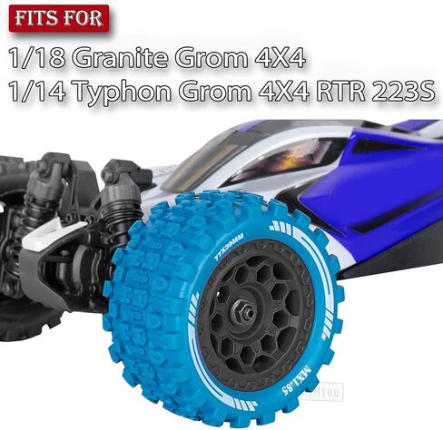 عجلات وإطارات شاحنة RC لـ 1/18 جرانيت جروم 4X4، 1/14 تايفون جروم 4X4 RTR 223S، MX 1.85 بوصة إطارات شاحنات لجميع التضاريس، إطارات بلاستيكية صلبة إطارات RC، أسود-أزرق داكن in Saudi Arabia