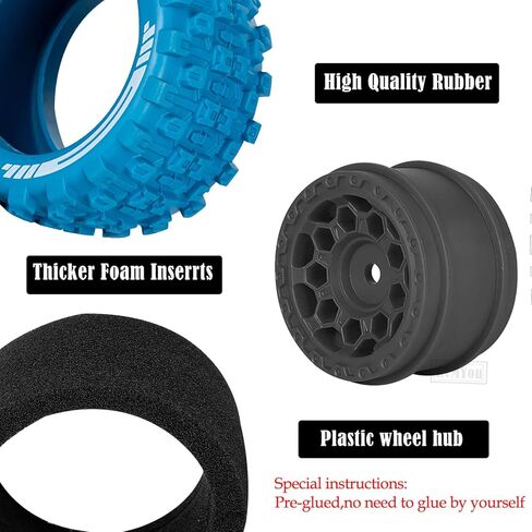عجلات وإطارات شاحنة RC لـ 1/18 جرانيت جروم 4X4، 1/14 تايفون جروم 4X4 RTR 223S، MX 1.85 بوصة إطارات شاحنات لجميع التضاريس، إطارات بلاستيكية صلبة إطارات RC، أسود-أزرق داكن in Saudi Arabia