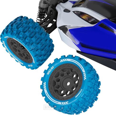 عجلات وإطارات شاحنة RC لـ 1/18 جرانيت جروم 4X4، 1/14 تايفون جروم 4X4 RTR 223S، MX 1.85 بوصة إطارات شاحنات لجميع التضاريس، إطارات بلاستيكية صلبة إطارات RC، أسود-أزرق داكن in Saudi Arabia