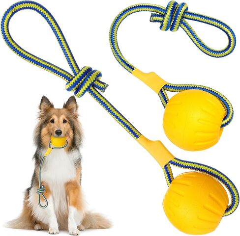Hsei 2 Pcs Medium Dog Rope Ball EVA Rubber Ball Yellow Dog Toy Floats in Water for Interactive Pet Fetch Catch Throw Training Chewing Working Tugging in Saudi Arabia