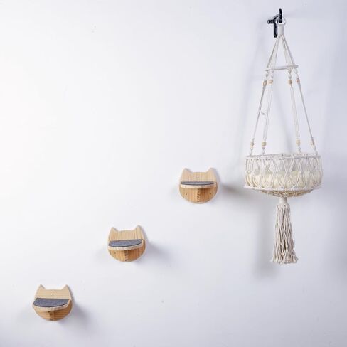 أرجوحة SHENGOCASE Macrame Boho Cat مع 3 خطوات وخطاف، سرير متأرجح مثبت على الحائط، سرير معلق للقطط للقطط الداخلية، أثاث حائط (13 بوصة) in Kuwait