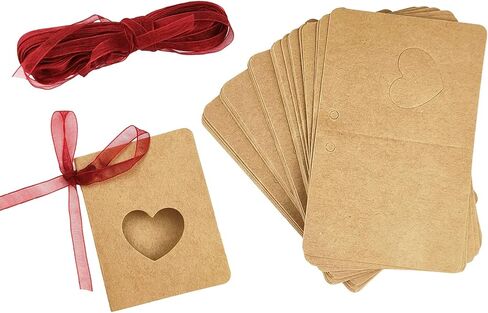 MAFELOE Kraft Paper Craft Half-fold Hollow Love Heart-Shaped Tags 50 Pieces with Red Ribbon 10 Meters, Gift Packaging Labels for Wedding Valentine's Day Birthday Decoration in Saudi Arabia