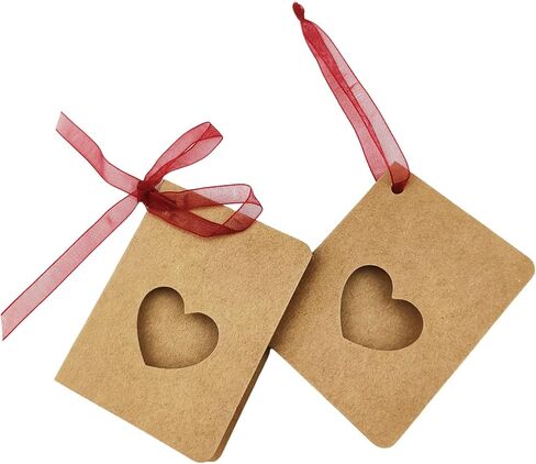 MAFELOE Kraft Paper Craft Half-fold Hollow Love Heart-Shaped Tags 50 Pieces with Red Ribbon 10 Meters, Gift Packaging Labels for Wedding Valentine's Day Birthday Decoration in Saudi Arabia