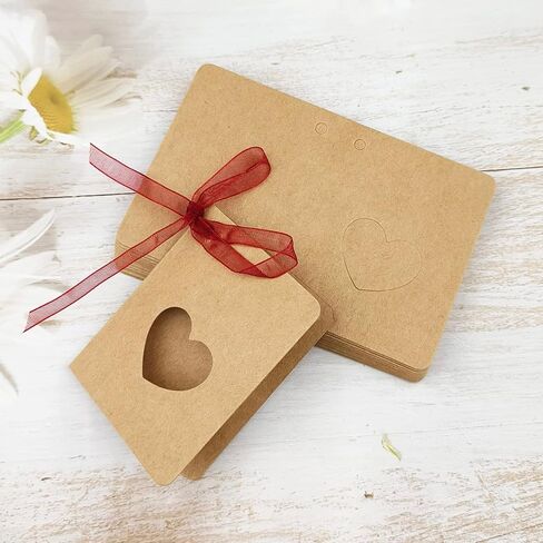 MAFELOE Kraft Paper Craft Half-fold Hollow Love Heart-Shaped Tags 50 Pieces with Red Ribbon 10 Meters, Gift Packaging Labels for Wedding Valentine's Day Birthday Decoration in Saudi Arabia
