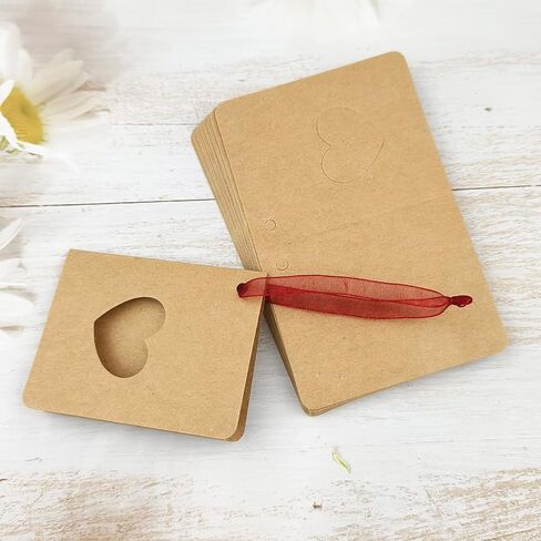 MAFELOE Kraft Paper Craft Half-fold Hollow Love Heart-Shaped Tags 50 Pieces with Red Ribbon 10 Meters, Gift Packaging Labels for Wedding Valentine's Day Birthday Decoration in Saudi Arabia