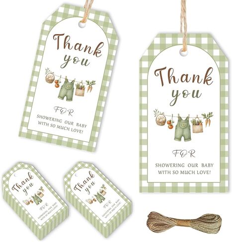 50Pcs Farmers Market Thank You Tags Locally Grown Baby Shower Party Favors Label Green Gingham Vegetable Bodysuit Gift Wrap Tags for Boys Girls Farmer's Market Baby Shower Gender Reveal Supplies in Kuwait