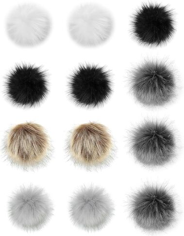 QWORK Faux Fox Fur 3.94" DIY Pom Pom Balls, Colorful Fluffy Craft Pompoms with Elastic Loops for Knitting Hat, Shoe Accessories, Bag Charms, 12 Pcs in Saudi Arabia