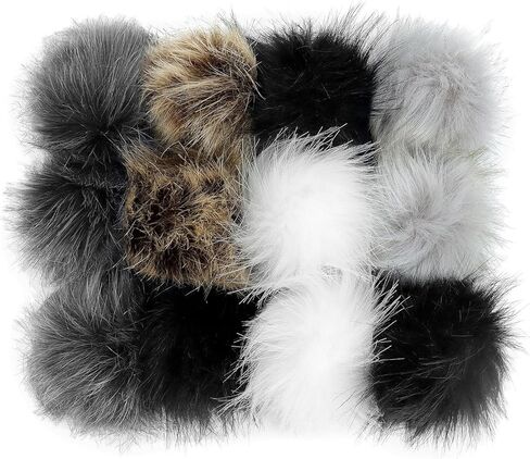 QWORK Faux Fox Fur 3.94" DIY Pom Pom Balls, Colorful Fluffy Craft Pompoms with Elastic Loops for Knitting Hat, Shoe Accessories, Bag Charms, 12 Pcs in Saudi Arabia