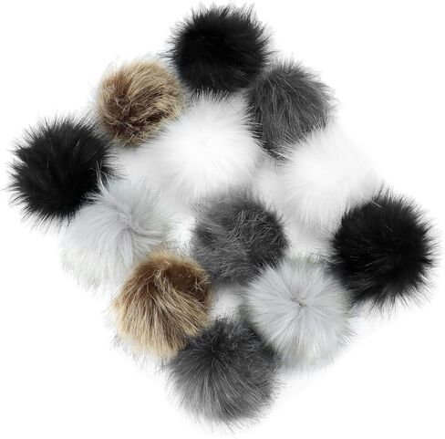 QWORK Faux Fox Fur 3.94" DIY Pom Pom Balls, Colorful Fluffy Craft Pompoms with Elastic Loops for Knitting Hat, Shoe Accessories, Bag Charms, 12 Pcs in Saudi Arabia