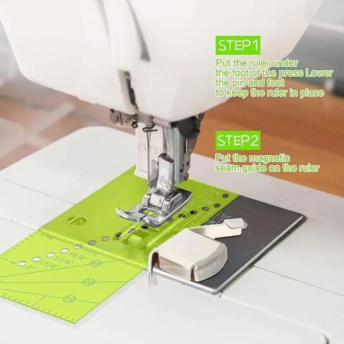 2Pcs Magnetic Seam Guide with Seam Allowance Ruler Sew Guide Gauge for 1/8 to 2 Inch Straight Line Hems Sewing Quilting Tools (Green) in Saudi Arabia
