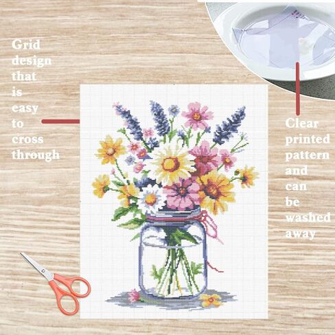 FREEBLOSS Flower Cross Stitch Kits for Beginners Stamped Cross Stitch Wall Hanging Kits with Instruction Embroidery Kit Needlepoint Kits for Adults in Saudi Arabia