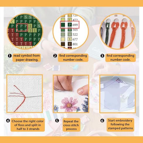 FREEBLOSS Flower Cross Stitch Kits for Beginners Stamped Cross Stitch Wall Hanging Kits with Instruction Embroidery Kit Needlepoint Kits for Adults in Saudi Arabia
