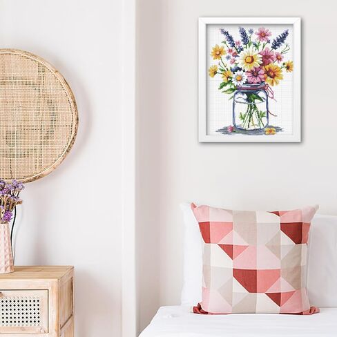 FREEBLOSS Flower Cross Stitch Kits for Beginners Stamped Cross Stitch Wall Hanging Kits with Instruction Embroidery Kit Needlepoint Kits for Adults in Saudi Arabia