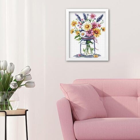 FREEBLOSS Flower Cross Stitch Kits for Beginners Stamped Cross Stitch Wall Hanging Kits with Instruction Embroidery Kit Needlepoint Kits for Adults in Saudi Arabia