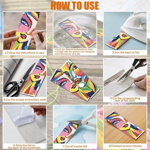 freebloss 6 مجموعة عبر غرزة المرجعية عدة 11 ct مختومة عبر الابره عدة DIY التطريز المرجعية للمبتدئين الكبار مع تعليمات، نمط الوجه مجردة، 6 × 20 سم / 8 "× 2.4" in Saudi Arabia