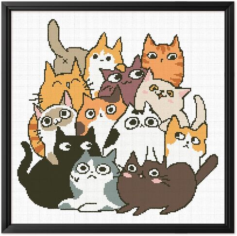 FREEBLOSS 11CT Cross Stitch Kits 13 Cats Pattern Stamped Cross Stitch Wall Painting Craft Kit Full Range of Embroidery Starter Kits for Adult Beginners with Instruction 17.7 x 17.7 in Saudi Arabia