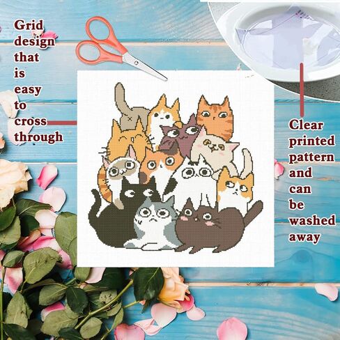 FREEBLOSS 11CT Cross Stitch Kits 13 Cats Pattern Stamped Cross Stitch Wall Painting Craft Kit Full Range of Embroidery Starter Kits for Adult Beginners with Instruction 17.7 x 17.7 in Saudi Arabia