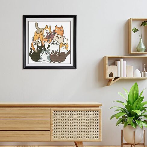 FREEBLOSS 11CT Cross Stitch Kits 13 Cats Pattern Stamped Cross Stitch Wall Painting Craft Kit Full Range of Embroidery Starter Kits for Adult Beginners with Instruction 17.7 x 17.7 in Saudi Arabia