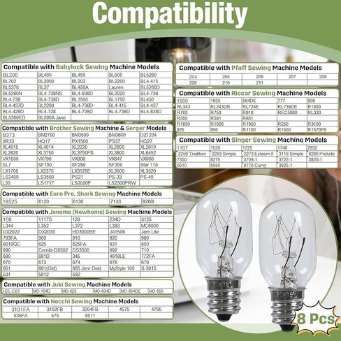 8 قطع #7SCW 15 وات 120 فولت لمبة إضاءة لآلة الخياطة بديلة لآلات الخياطة Brother/Janome/Babylock/Singer/Kenmore، ملحقات ماكينة الخياطة in Kuwait