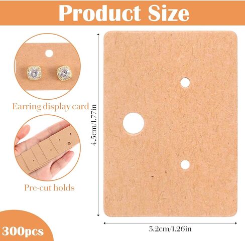 Andibro 300 Pcs Earring Display Cards with Holes, 1.7inch Brown Paper Earring Holder Cards Blank Hanging Earrings Tags for Jewelry Display Selling Organization in Saudi Arabia