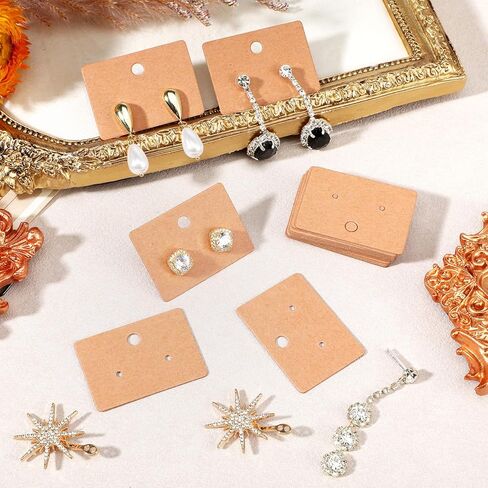Andibro 300 Pcs Earring Display Cards with Holes, 1.7inch Brown Paper Earring Holder Cards Blank Hanging Earrings Tags for Jewelry Display Selling Organization in Saudi Arabia