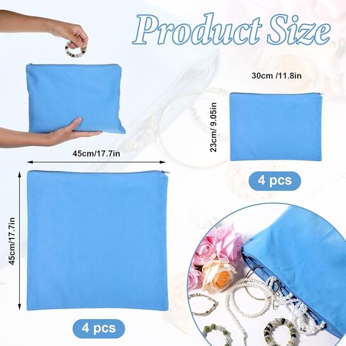 8PCS Silver Storage Bags Anti Tarnish, 18" x 18" 9" x 12" Zippered Anti Tarnish Jewelry Storage, Velvet Silverware Polishing Storages Pouch for Jewelry, Flatware, Trays, Vase (Blue) in Saudi Arabia