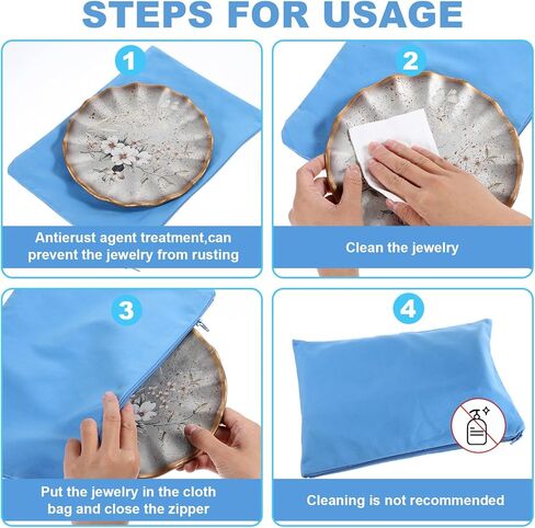 8PCS Silver Storage Bags Anti Tarnish, 18" x 18" 9" x 12" Zippered Anti Tarnish Jewelry Storage, Velvet Silverware Polishing Storages Pouch for Jewelry, Flatware, Trays, Vase (Blue) in Saudi Arabia