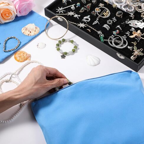 8PCS Silver Storage Bags Anti Tarnish, 18" x 18" 9" x 12" Zippered Anti Tarnish Jewelry Storage, Velvet Silverware Polishing Storages Pouch for Jewelry, Flatware, Trays, Vase (Blue) in Saudi Arabia